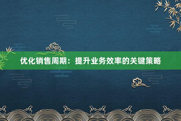 优化销售周期：提升业务效率的关键策略